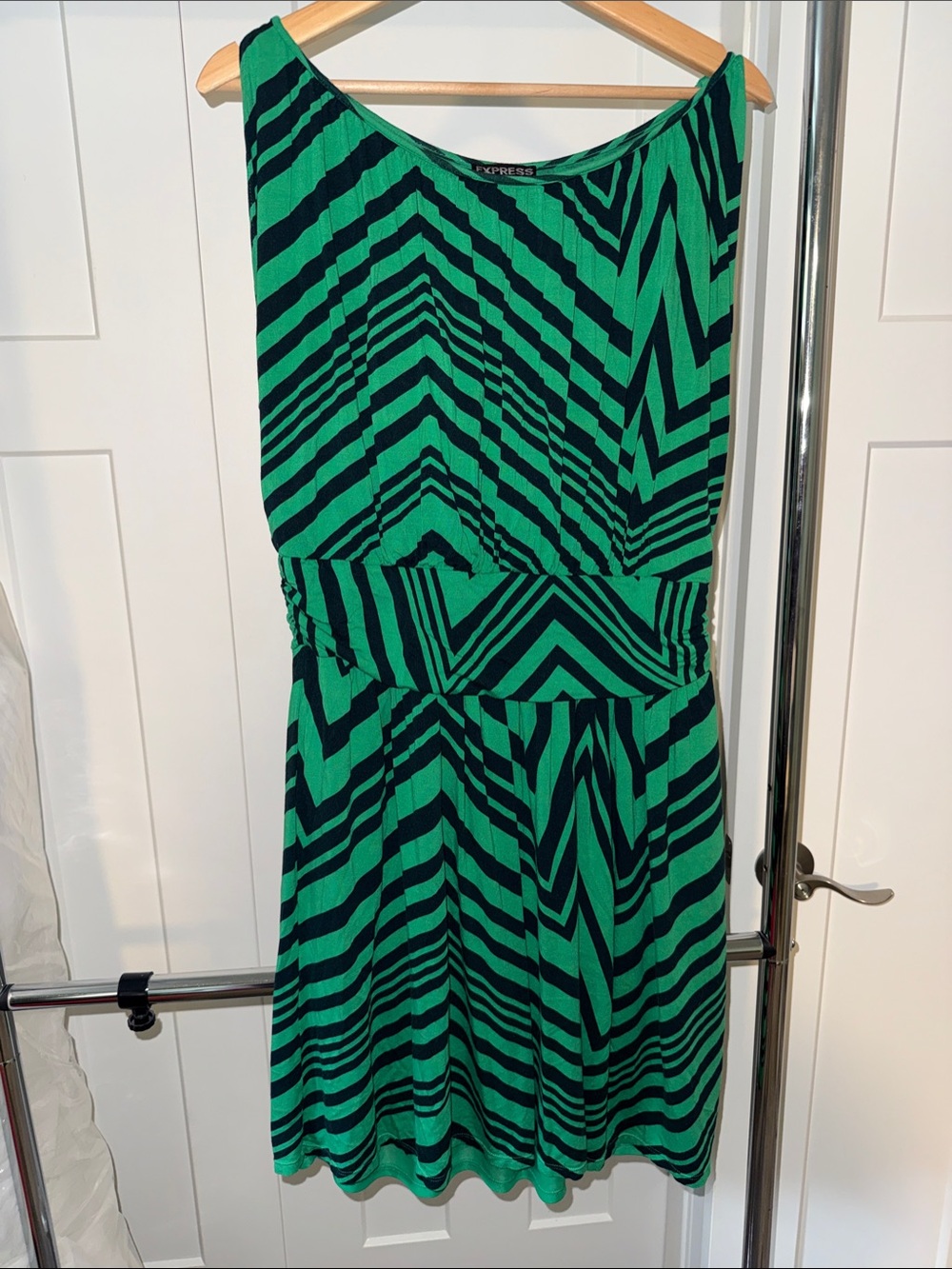 Express Green and Black Geometric Sleeveless Dress